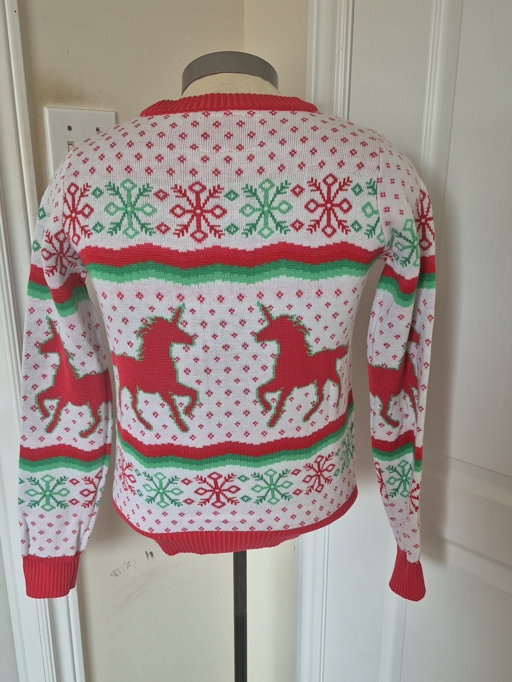 Tipsy Elves Red, Green & White Unicorn Holiday Cardigan - Picture 5 of 16